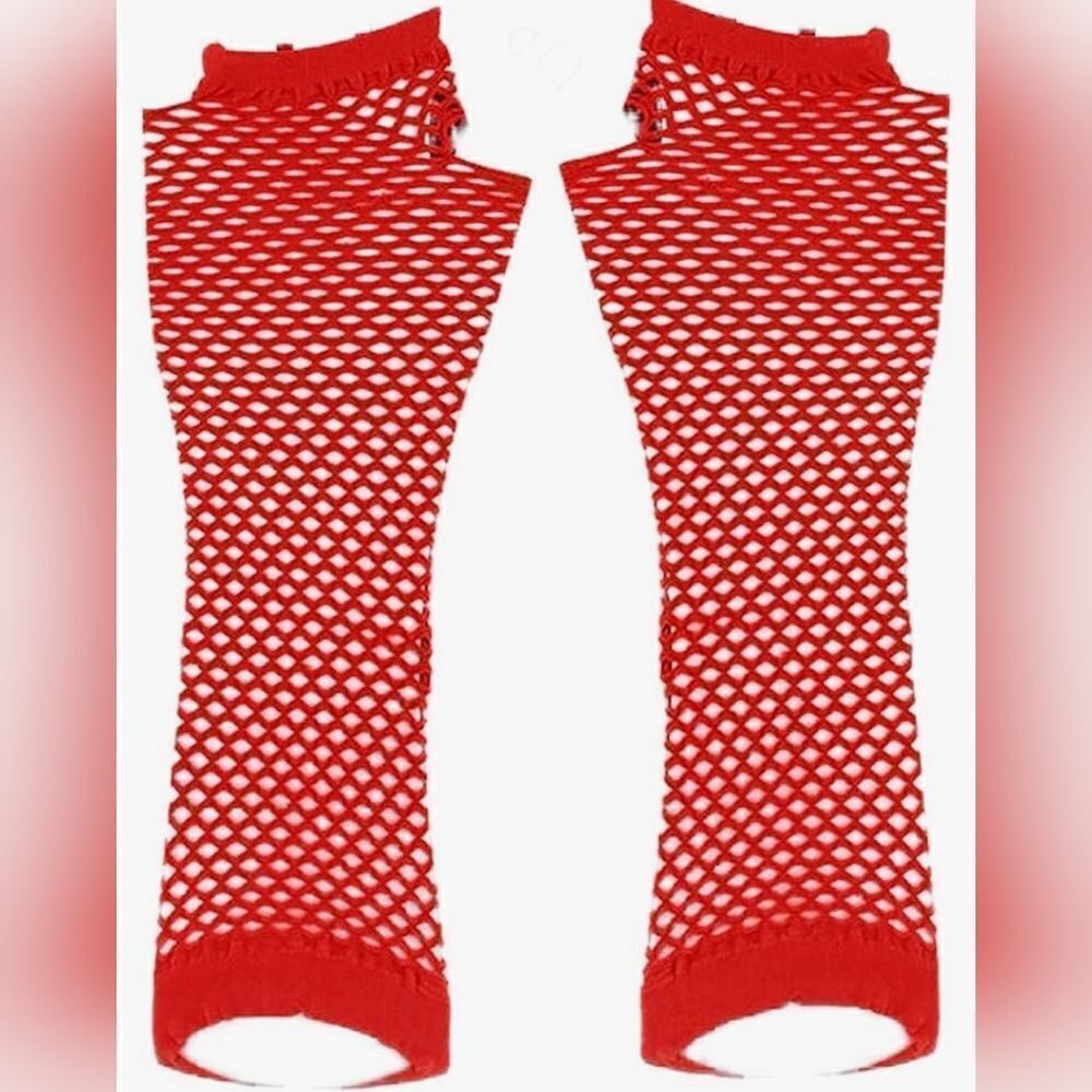 💜Red Fishnet Fingerless Gloves - Picture 2 of 4
